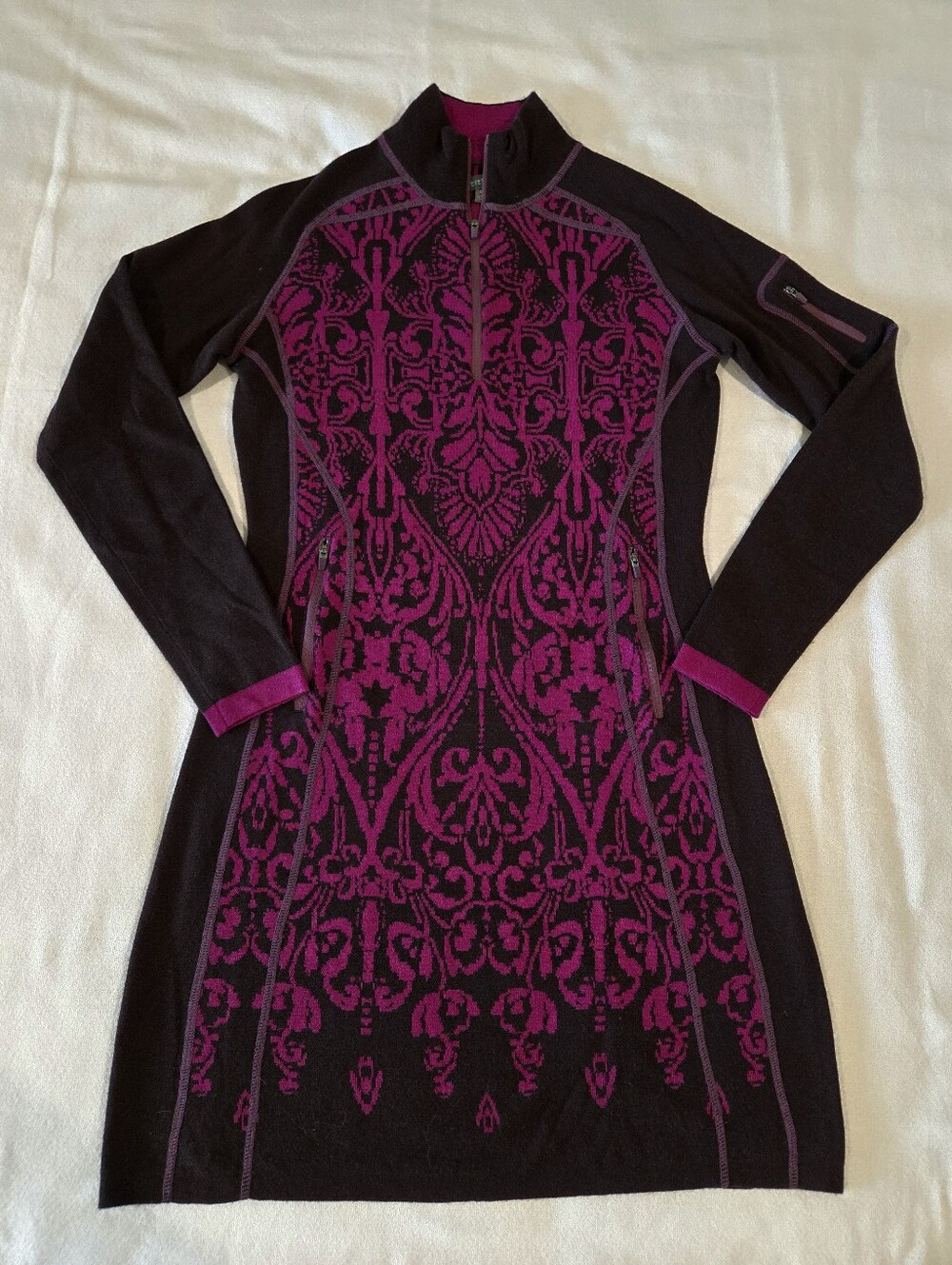 Title Nine Super Power 1/4 Zip Sweater Dress Women's Small Pink Merino Wool